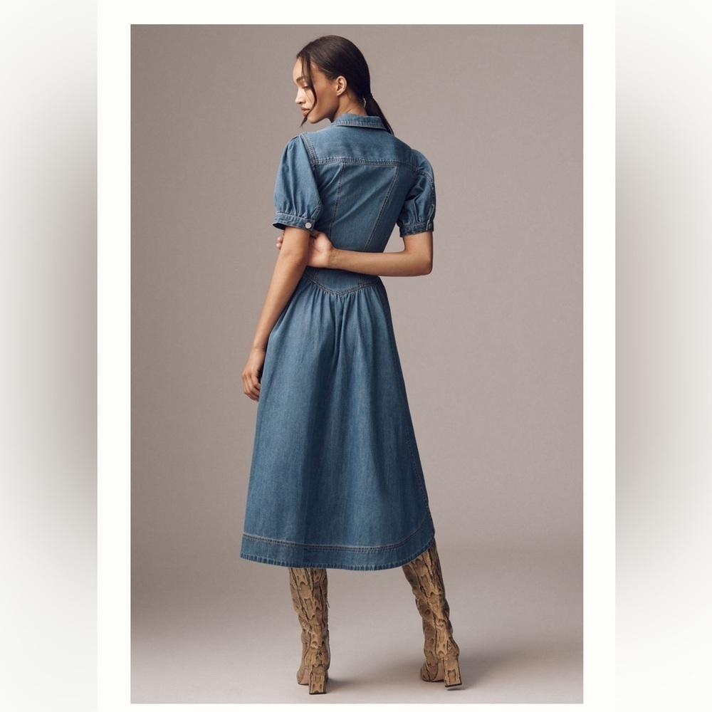 PILCRO | Denim Button-Front Puff Sleeve Dress - Picture 2 of 12